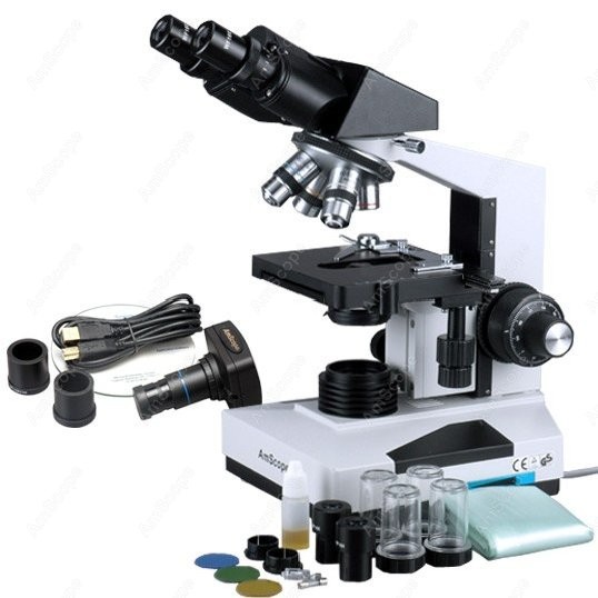 Microscope Compound 40X - กล้องจุลทรรศน์ชีวภาพแบบสองตา AmScope กำลังขยาย 40X ถึง 2000X