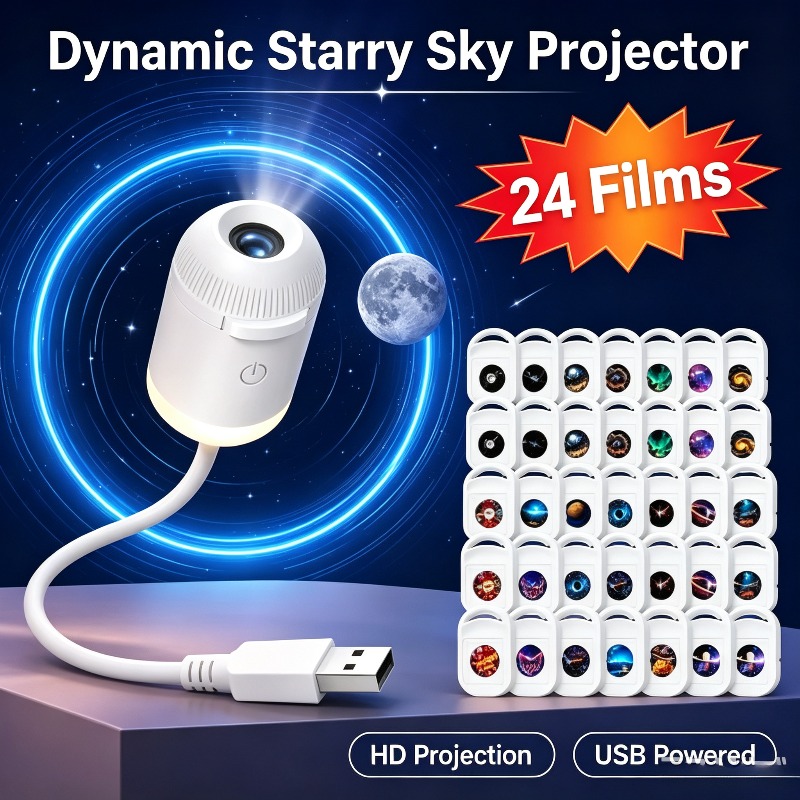 Planetarium Projector Home - โคมไฟฉายภาพกาแล็กซี ท้องฟ้าจำลอง พระอาทิตย์ตก 2-in-1 หมุนได้ ไม่ต้องใช้สายไฟ