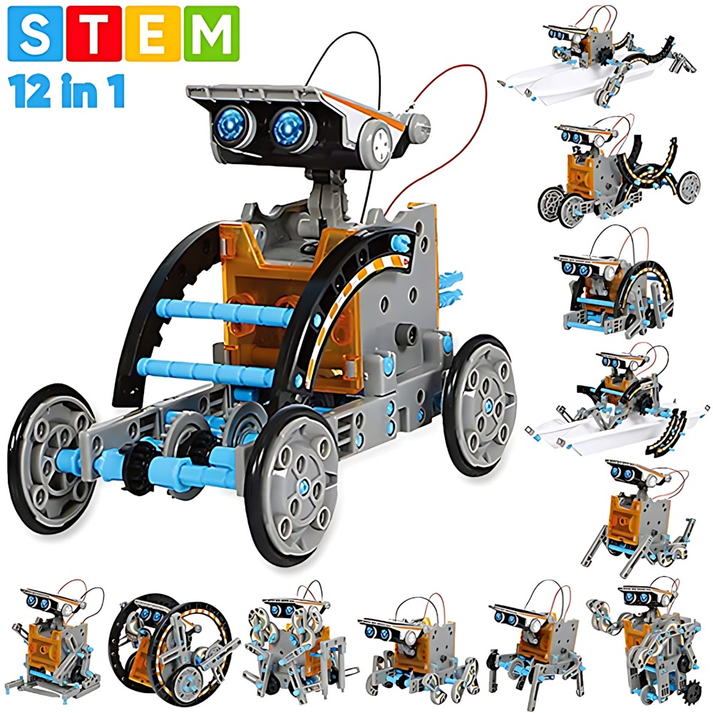 Science Robotics - บล็อกตัวต่อหุ่นยนต์พลังงานแสงอาทิตย์ 12 ใน 1 ชุดทดลองวิทยาศาสตร์การศึกษา DIY