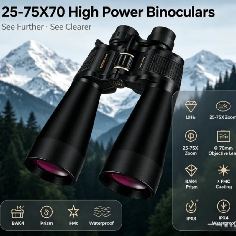 National Geographic Telescope 70Mm - กล้องส่องทางไกล BORWOLF 25-75X70 เลนส์ขนาดใหญ่, กล้องโทรทรรศน์กำลังขยายสูงเคลือบ FMC