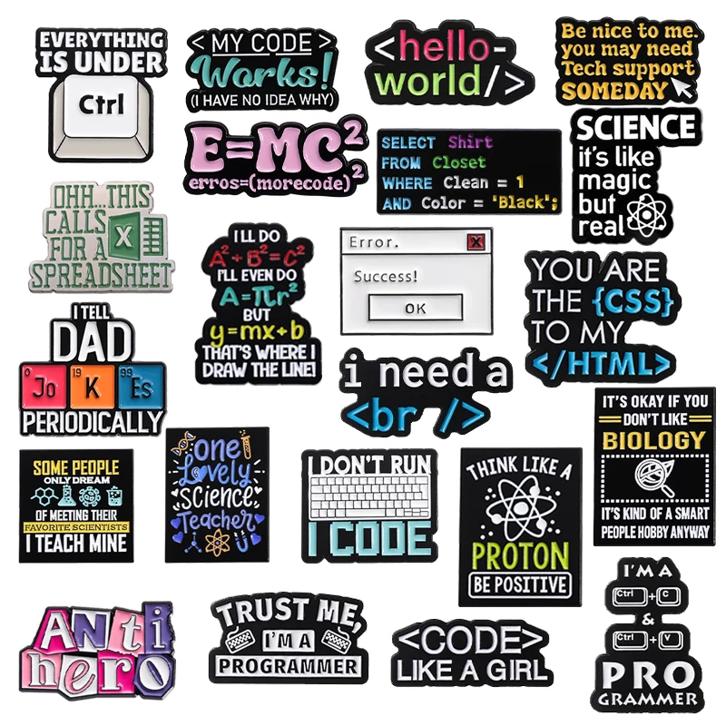 Science Bob - รหัสโปรแกรมชุดเคลือบ Pins สร้างสรรค์องค์ประกอบทางเคมีสัญลักษณ์สูตรคณิตศาสตร์เข็มกลัดกระเป๋าเป้สะพายหลัง Lapel Badge เครื่องประดับตลกของขวัญ